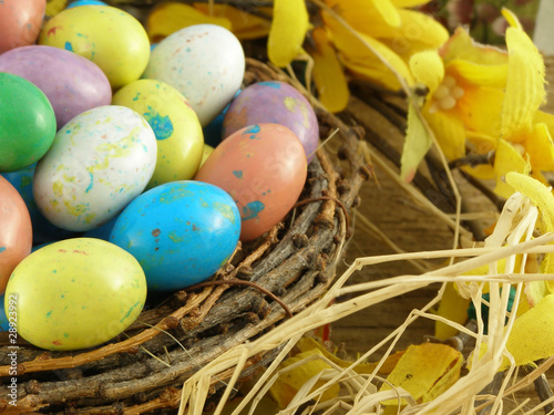 Bird's nest with colorful candy eggs