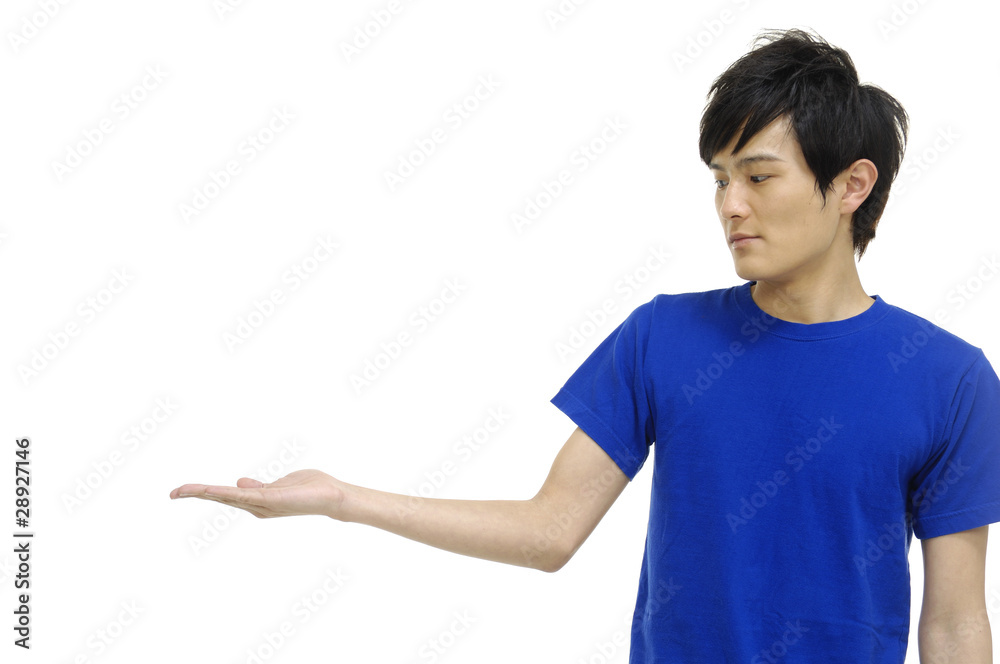 young man with his hand outstretched,
