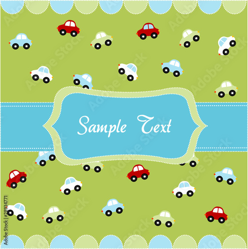 Cute seamless pattern with little cars , baby card