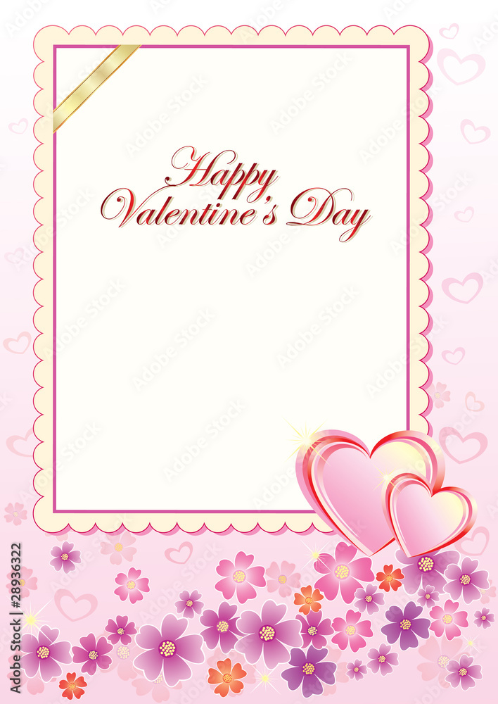 Blank paper with floral ornament and hearts