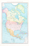 Antique Vintage Color Map of North America, Canada, Mexico, USA