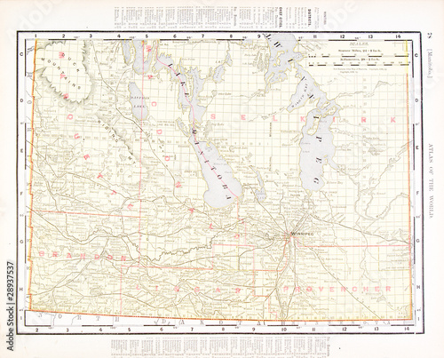 Antique Vintage Color Map of Manitoba, Canada