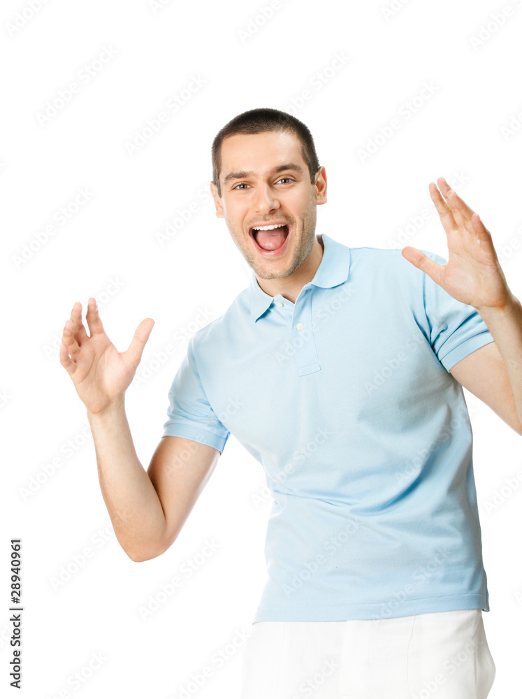 Expressive happy surprised man, isolated on white background Expressive happy surprised man, isolated on white background