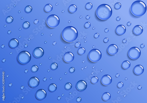 Water droplets are on a blue background.