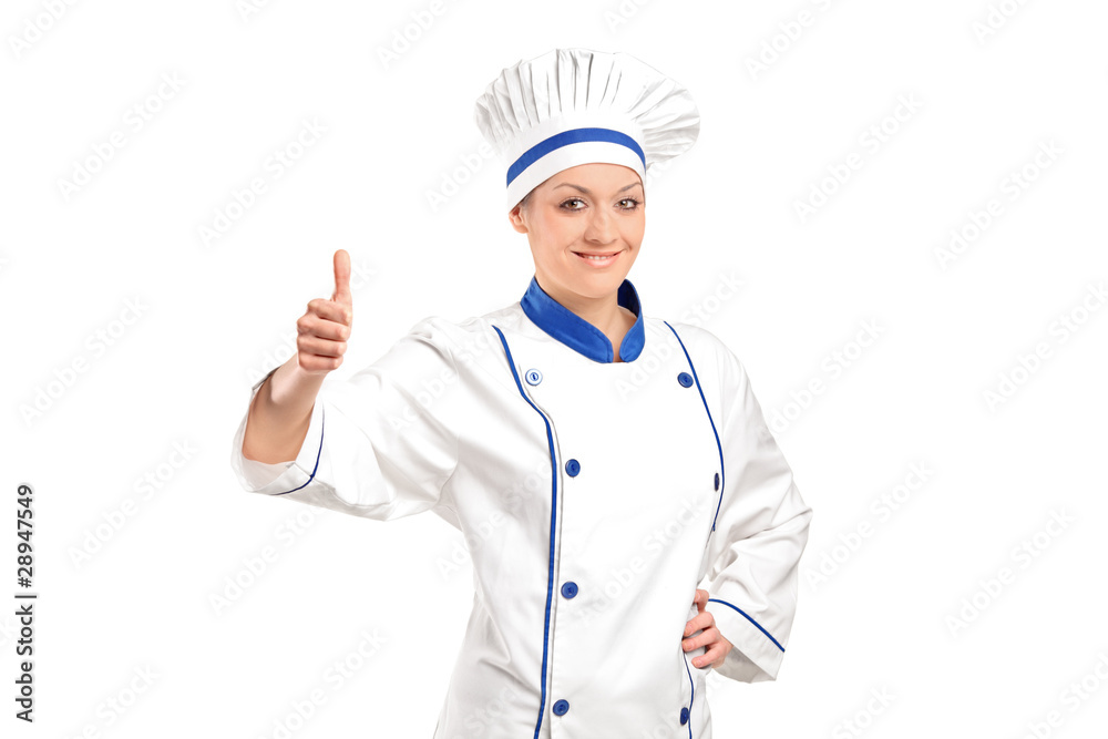A view of a smiling baker giving thumb up A view of a smiling baker giving thumb up