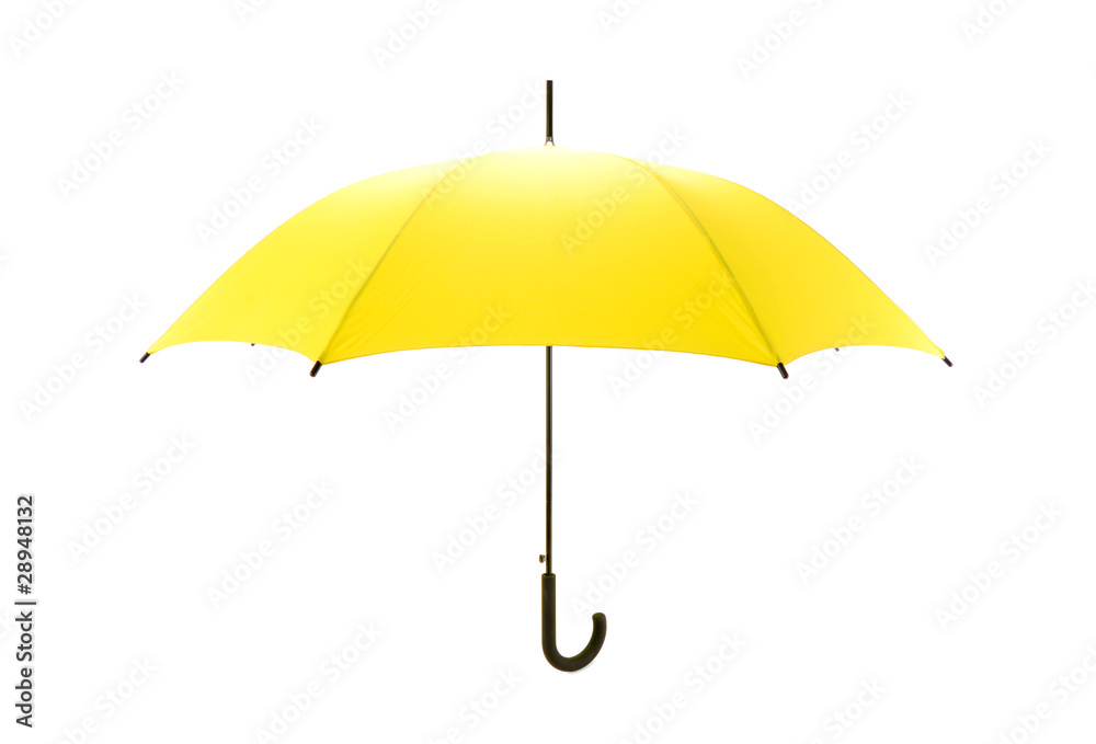 Yellow umbrella isolated on white background.
