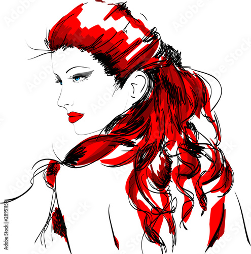 Hand-drawn fashion model. Vector illustration.