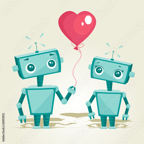 robots in love, vector illustration