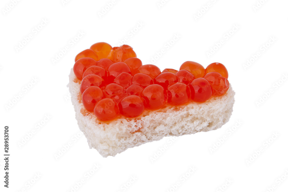 Bread in the form of a heart and red caviar Bread in the form of a heart and red caviar