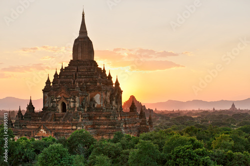 Silhouette of Sulamani temple at sunset  Bagan  Myanmar..
