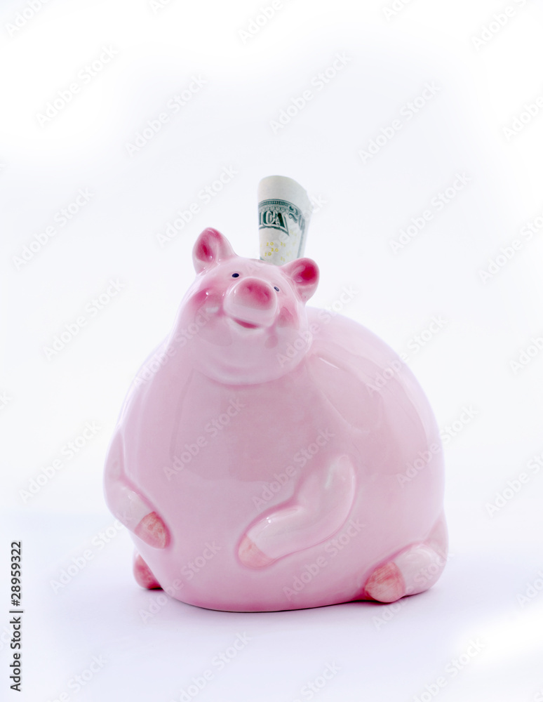 Piggy bank with dollars. Piggy bank with dollars.