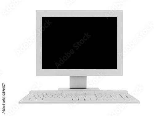 The white monitor and keyboard