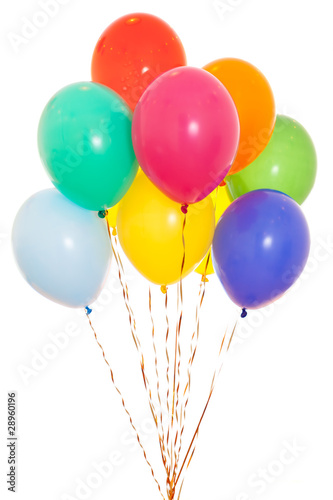 colourful balloons bunch filled with helium isolated on white