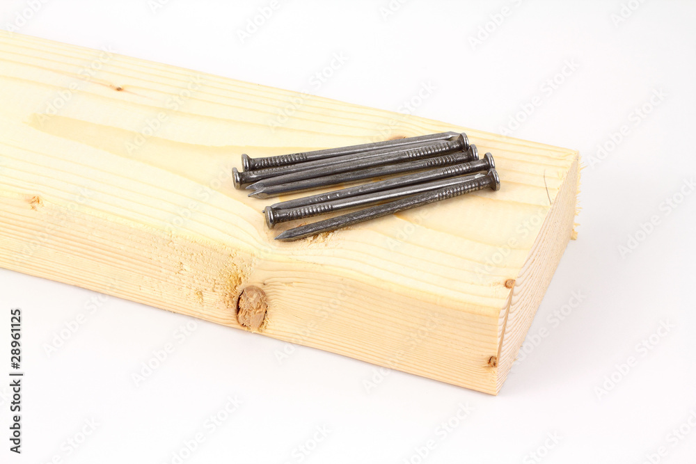 Wood stud with nails