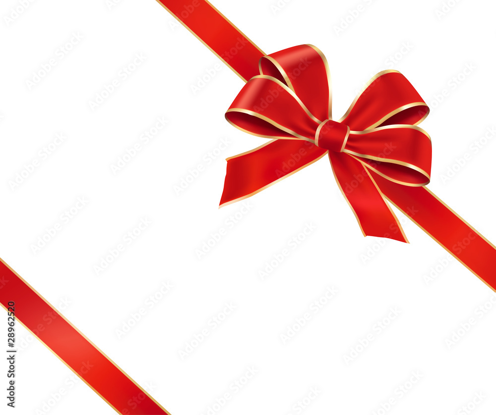 Card with red gift bow with ribbons Card with red gift bow with ribbons