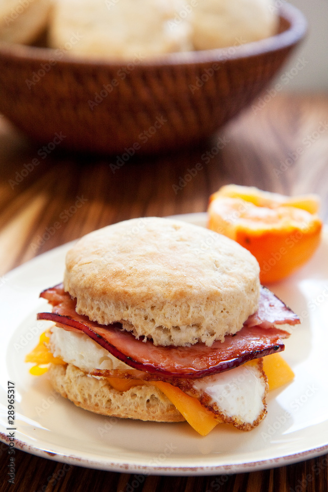 Ham, egg, and cheese biscuit