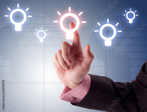 business man pressing a digital button