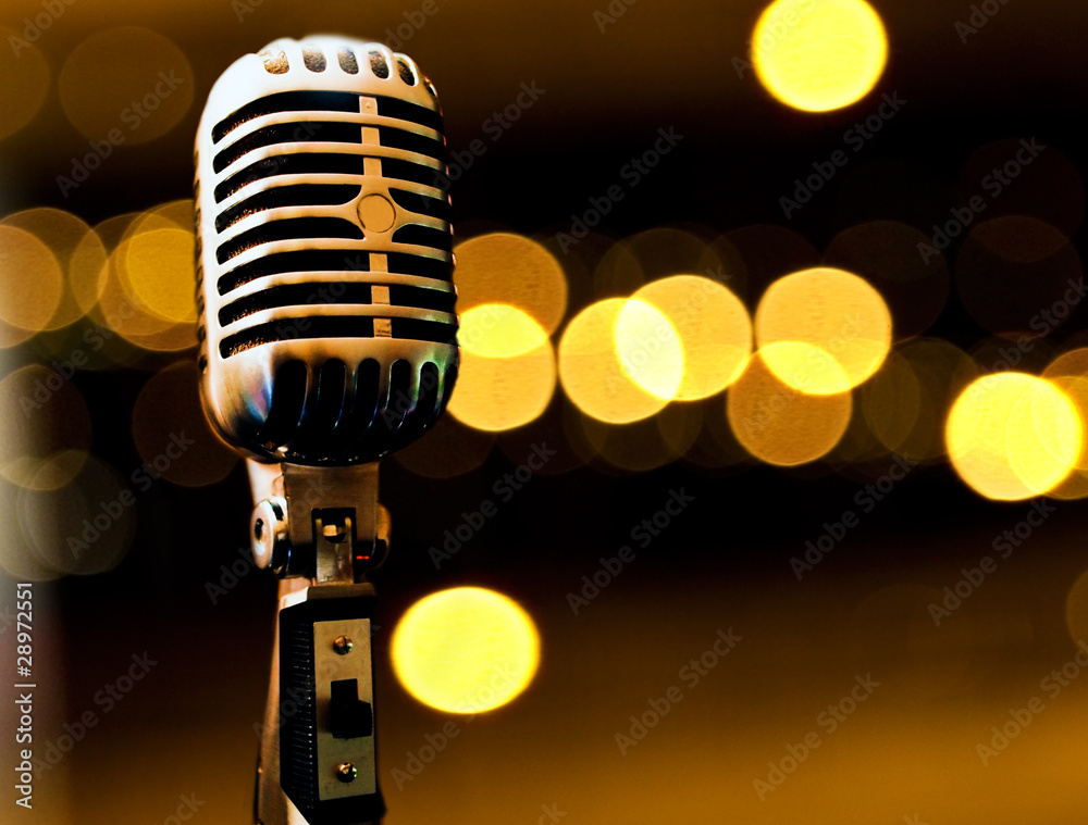 fondo musical con microfono y luces de escenario Stock Illustration | Adobe  Stock
