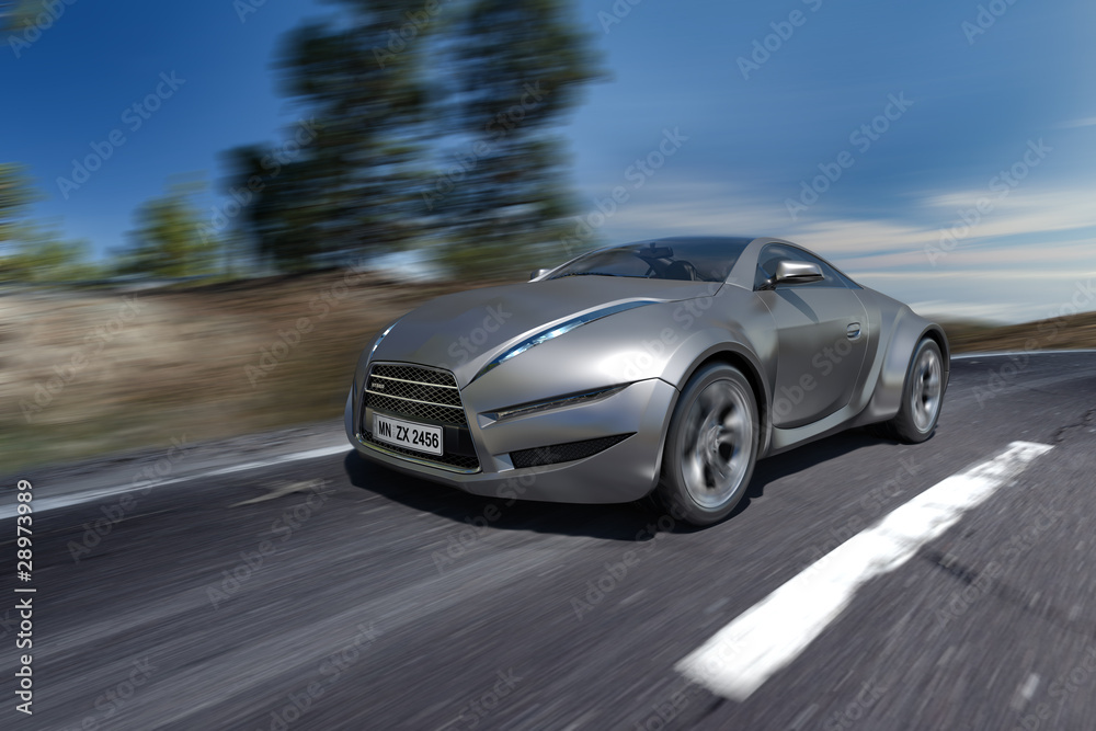 Hybrid car moving on the road. Non-branded concept car