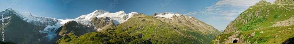 Panorama of green mountains