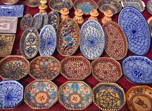 Colorful oriental pottery bazaar  Tunisia 
