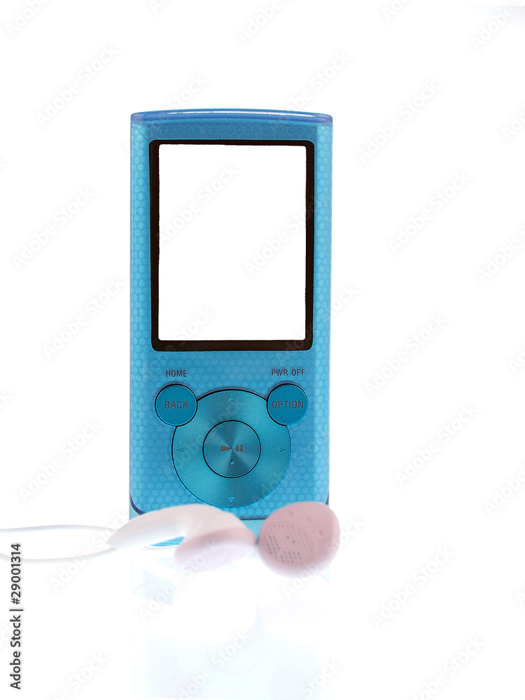 Fotografie blue mp3 player isolated on white background