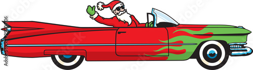 Santa Claus comes to town in a hot rod convertible