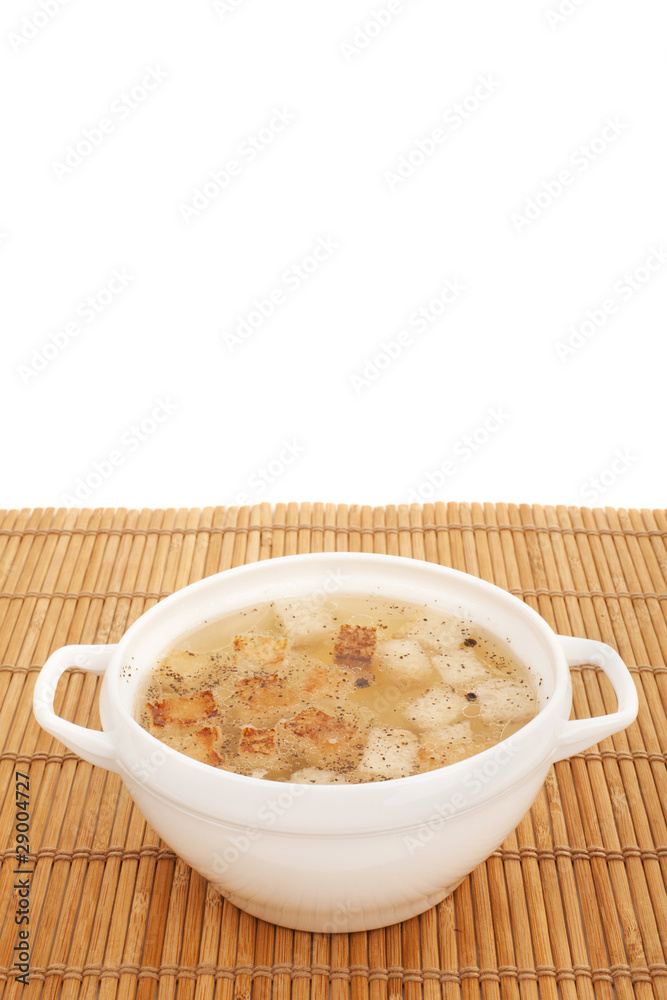Chicken broth with egg and breadcrumbs Chicken broth with egg and breadcrumbs