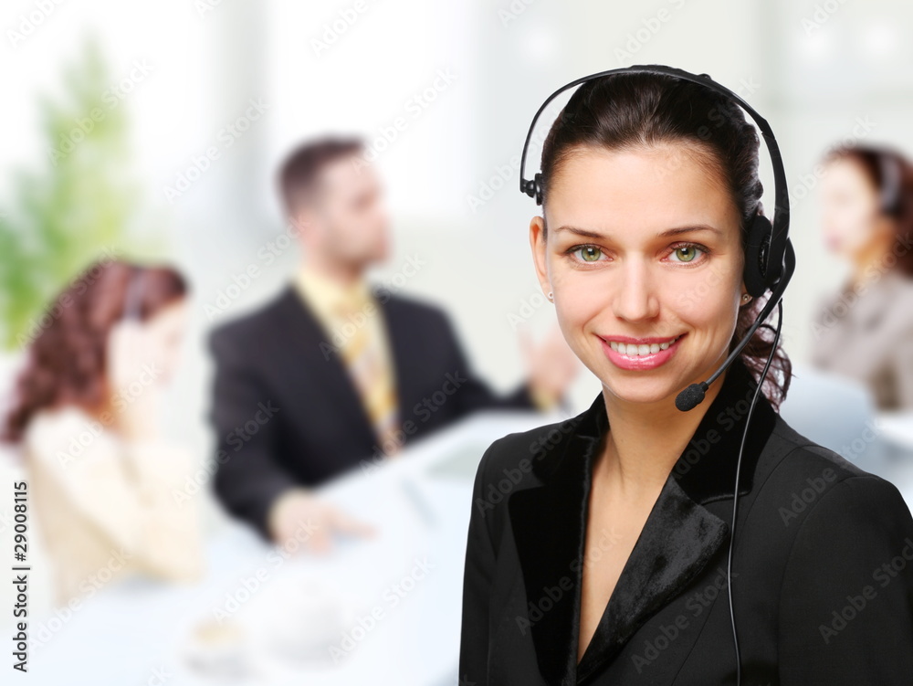 Customer support operator woman smiling at an office Customer support operator woman smiling at an office