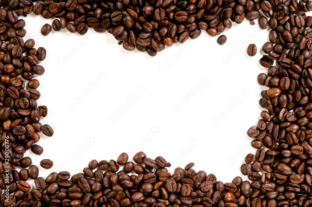 Coffee beans on the white background with copy space Coffee beans on the white background with copy space