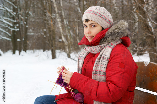 Woman knitting outdoor