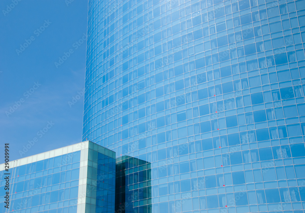 Blue facade of the modern corporate buildings Blue facade of the modern corporate buildings