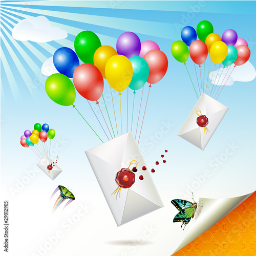 Envelopes with seal raised by balloons