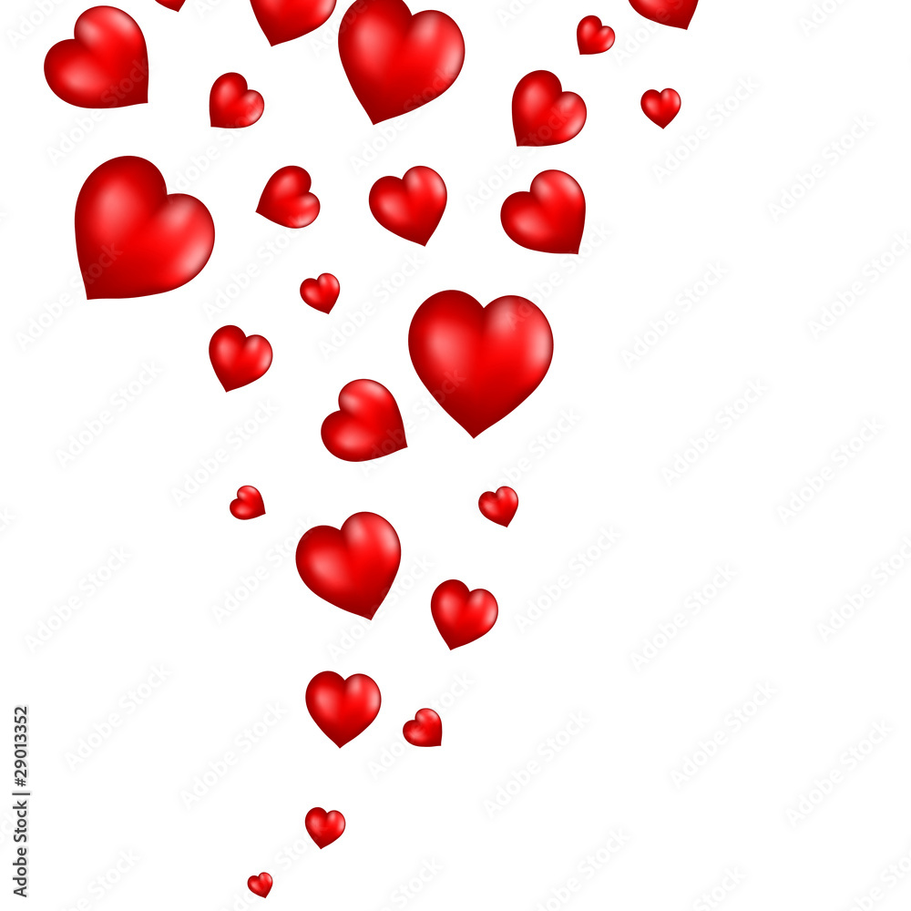 Abstract flying red hearts background