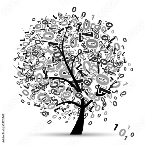 Digital tree silhouette, numbers