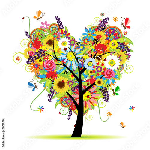 Summer floral tree, heart shape