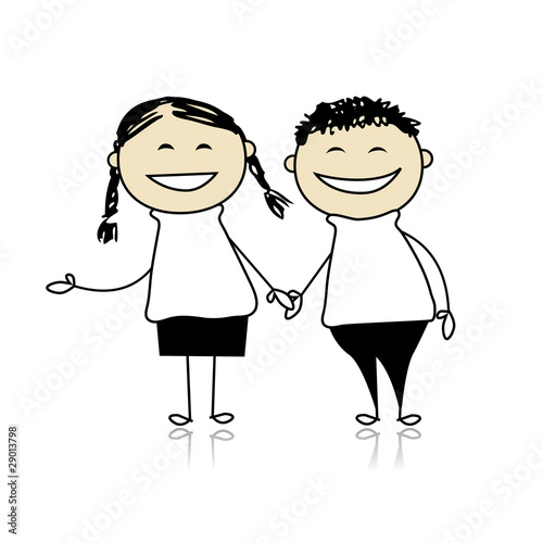 Funny couple laugh - boy and girl together