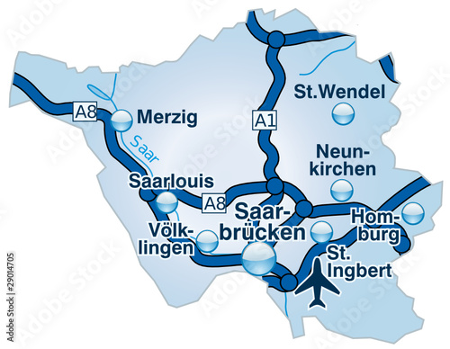 Bundesland Saaland mit Autobahnen