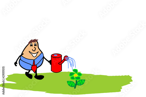 Businessman watering a flower watering can from the