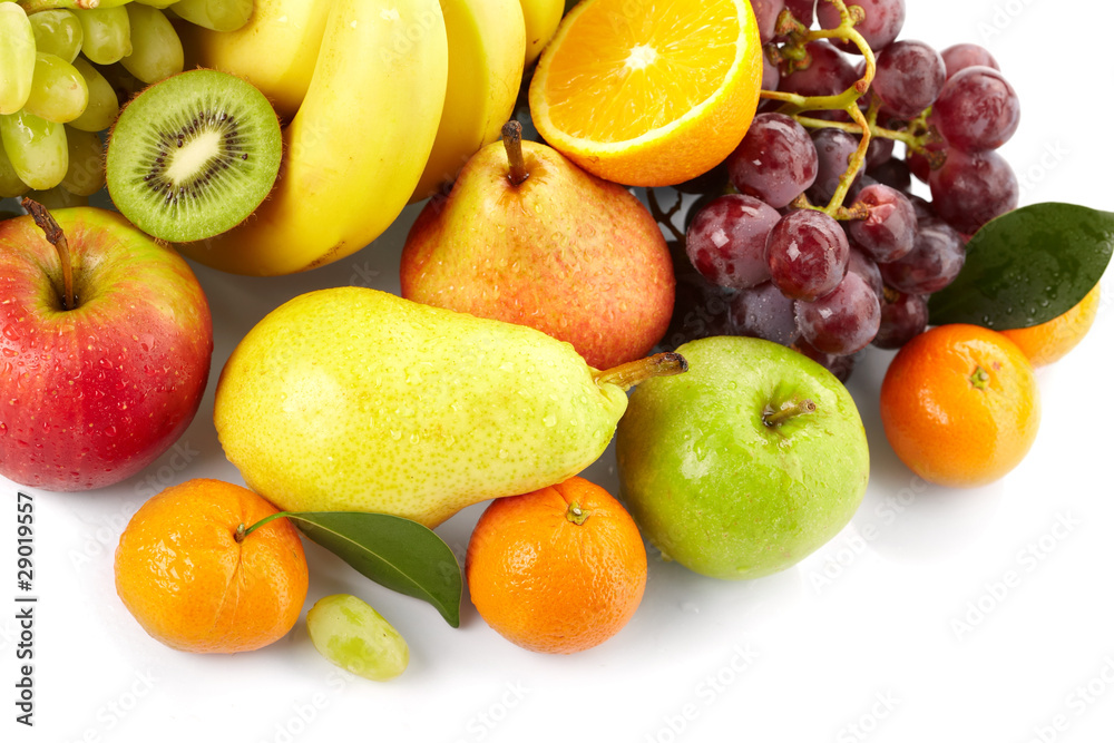 fresh fruits on the white background fresh fruits on the white background