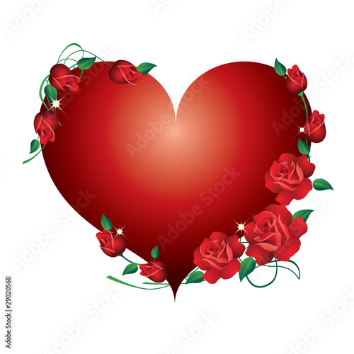Red heart with roses.