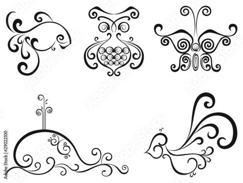 Vector set, isolated black and white objects