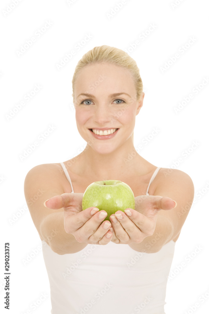 woman with green apple woman with green apple