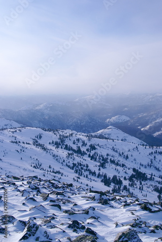 Western Sayan mountains. Ergaky. Siberia. Russia in winter time.