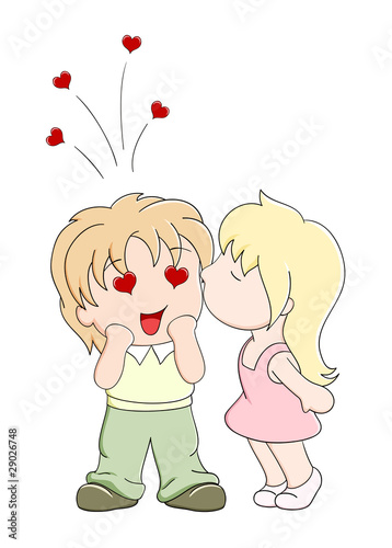 Girl kisses the boy on cheek