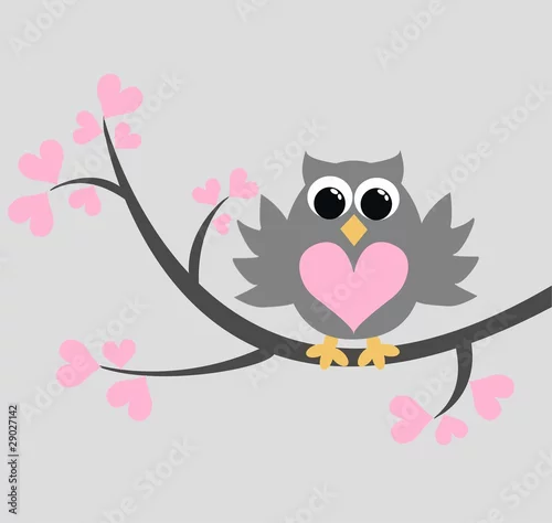 Obraz szara sowa siedząca na drzewie