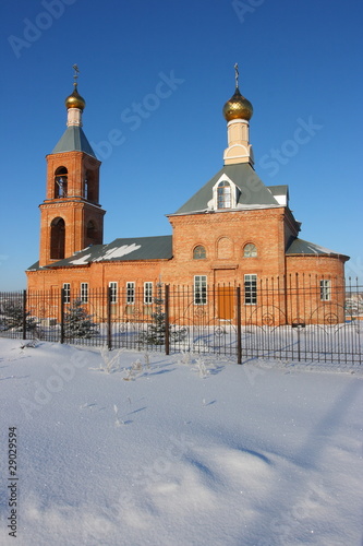 Modern brick Christian orthodox church in the winter