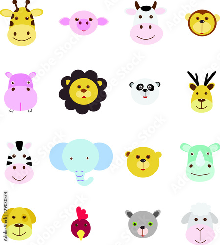Fototapeta Naklejka Na Ścianę i Meble -  Collection of animal head doodle icon set
