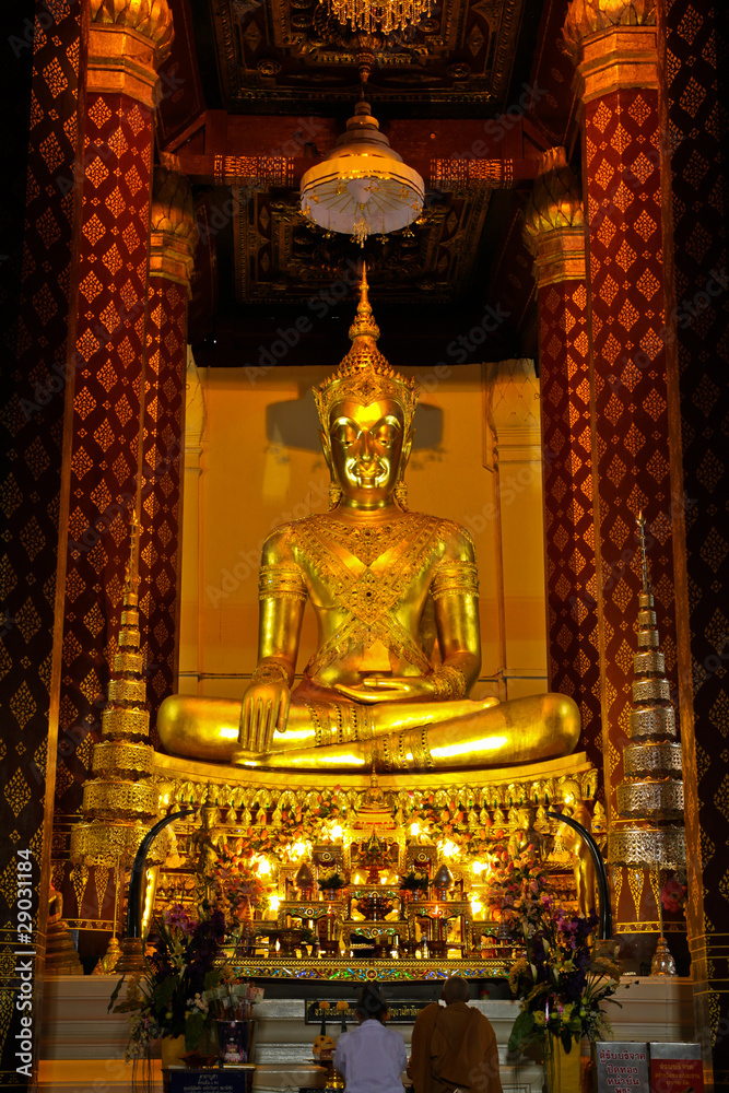Golden buddha in thai temple,ayutthaya
