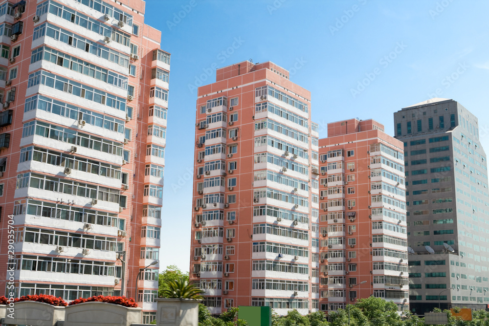 Modern Apartments Building Towers, Beijing, China, Blue Sky Modern Apartments Building Towers, Beijing, China, Blue Sky